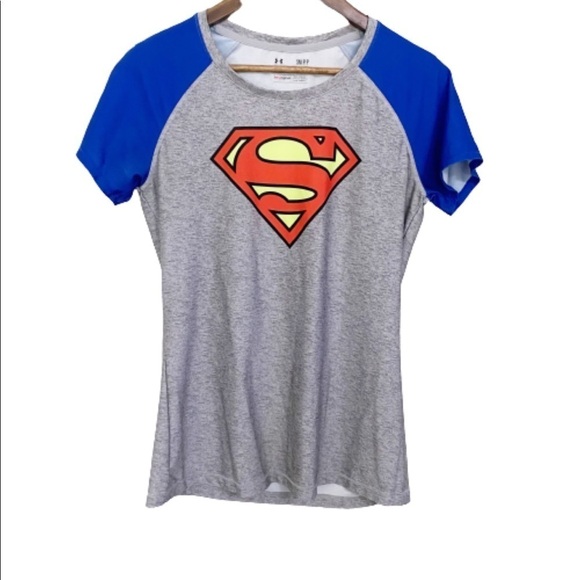 3/$20 Under Armour Gray Superman Heat Gear Workout Shirt - Picture 1 of 4